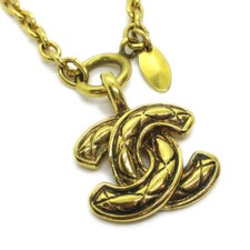 Chanel Vintage Quilted CC Pendant Necklace Metal, GOLD, GOLD_PLATED, Necklace