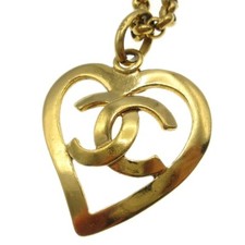 Chanel CC Heart Pendant Necklace Metal, GOLD, GOLD_PLATED, Necklace