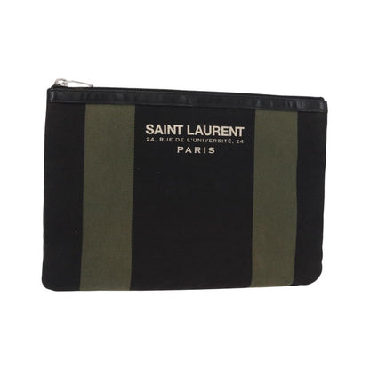 Saint Laurent Beach Zip Canvas, Khaki, Canvas, Clutch