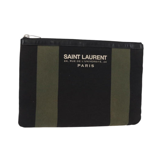 Saint Laurent Beach Zip Canvas, Khaki, Canvas, Clutch