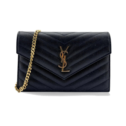 Saint Laurent Bicolor Monogram Leather and Patent, Black, Leather, Wallet
