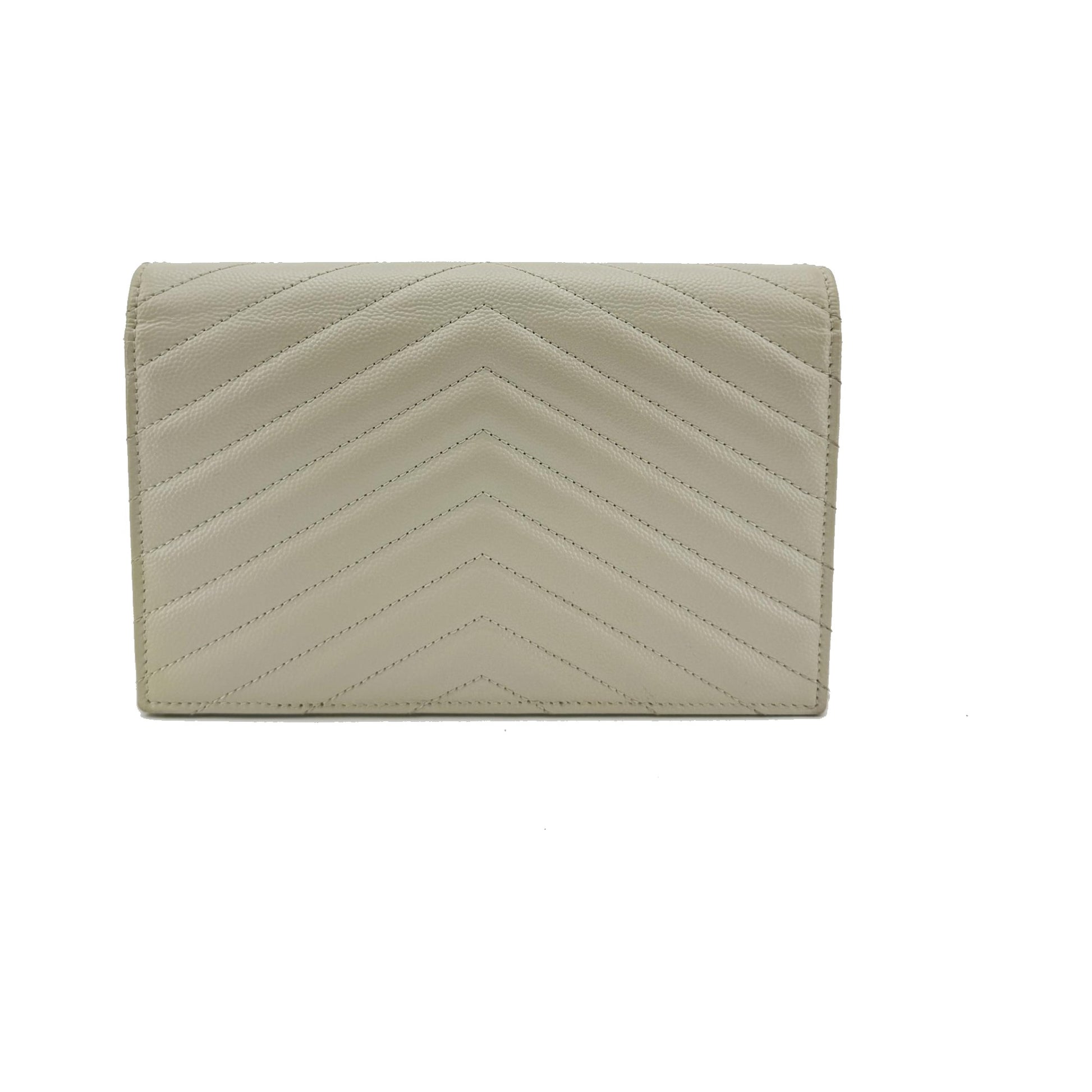 Saint Laurent Bicolor Monogram Leather and Patent, Beige, Leather, Wallet
