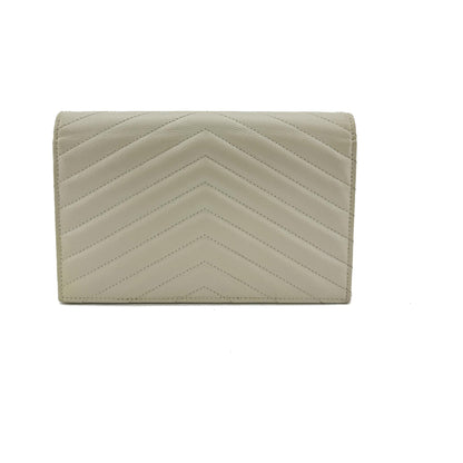 Saint Laurent Bicolor Monogram Leather and Patent, Beige, Leather, Wallet