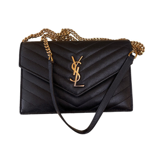 Saint Laurent Cassandre envelope Leather, Black, Leather, Crossbody Bag