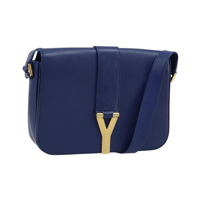 Saint Laurent Chyc Flap Leather, Blue, Leather, Shoulder Bag
