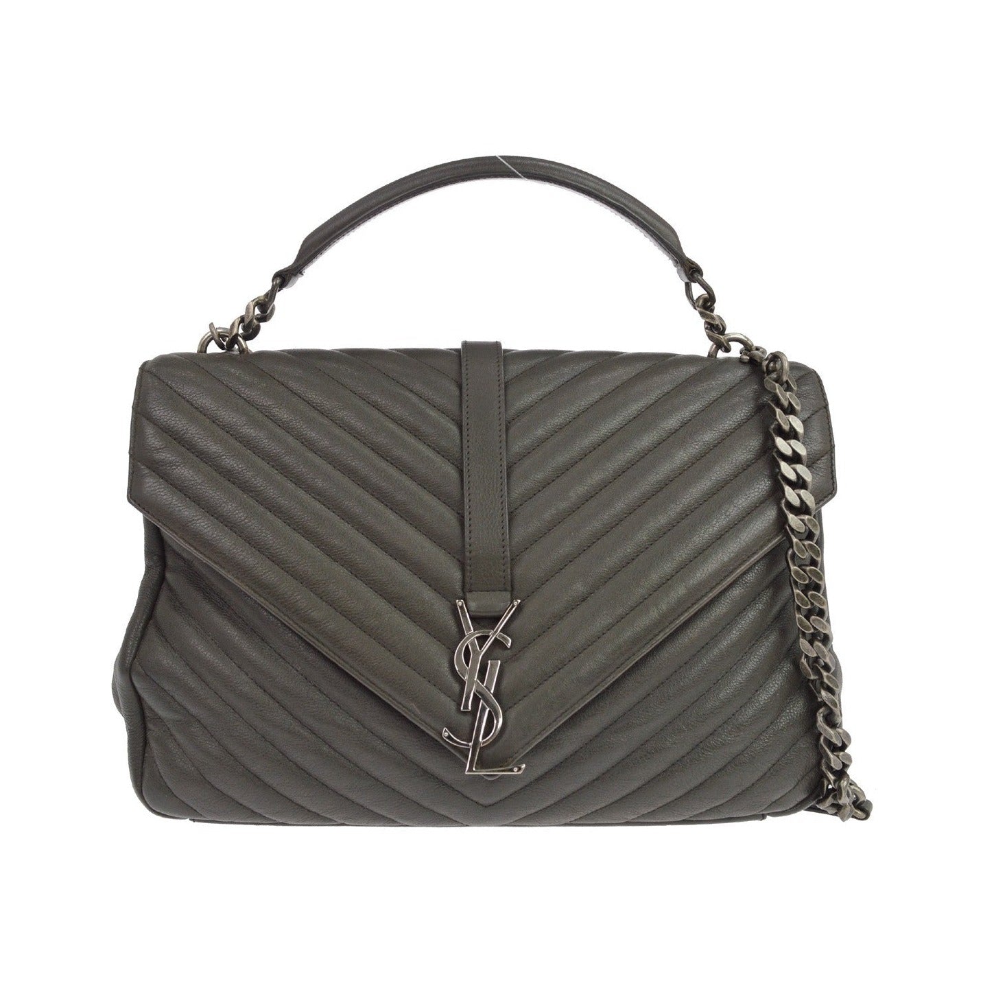 Saint Laurent Classic Monogram College Matelasse Chevron Leather, Gray, Leather, Handbag