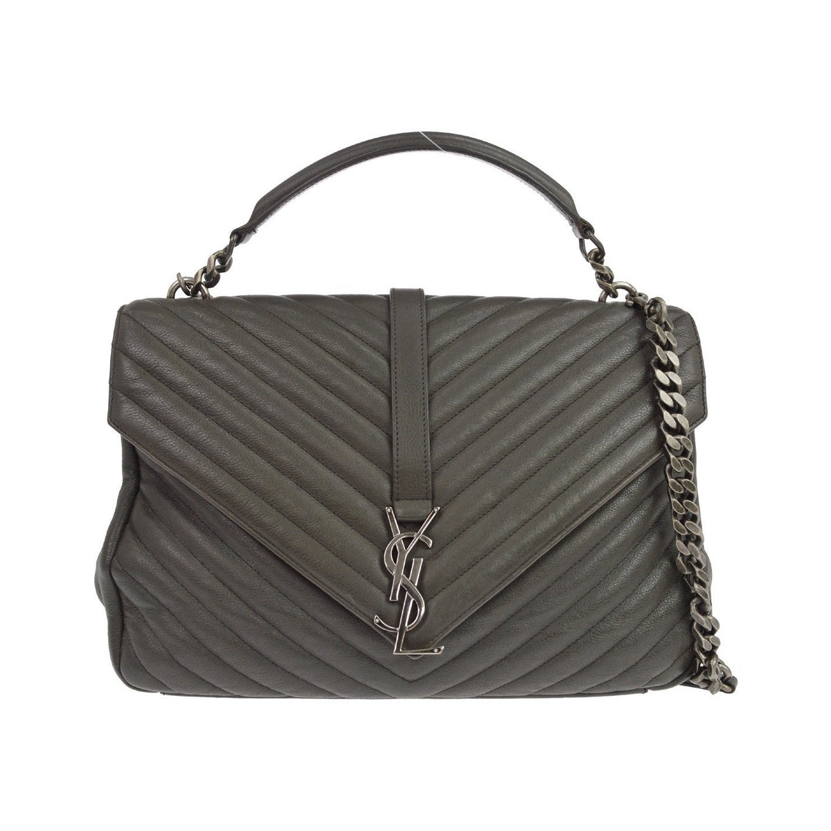 Saint Laurent Classic Monogram College Matelasse Chevron Leather, Gray, Leather, Handbag