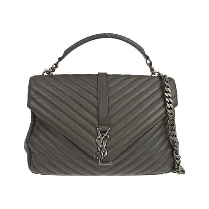 Saint Laurent Classic Monogram College Matelasse Chevron Leather, Gray, Leather, Handbag