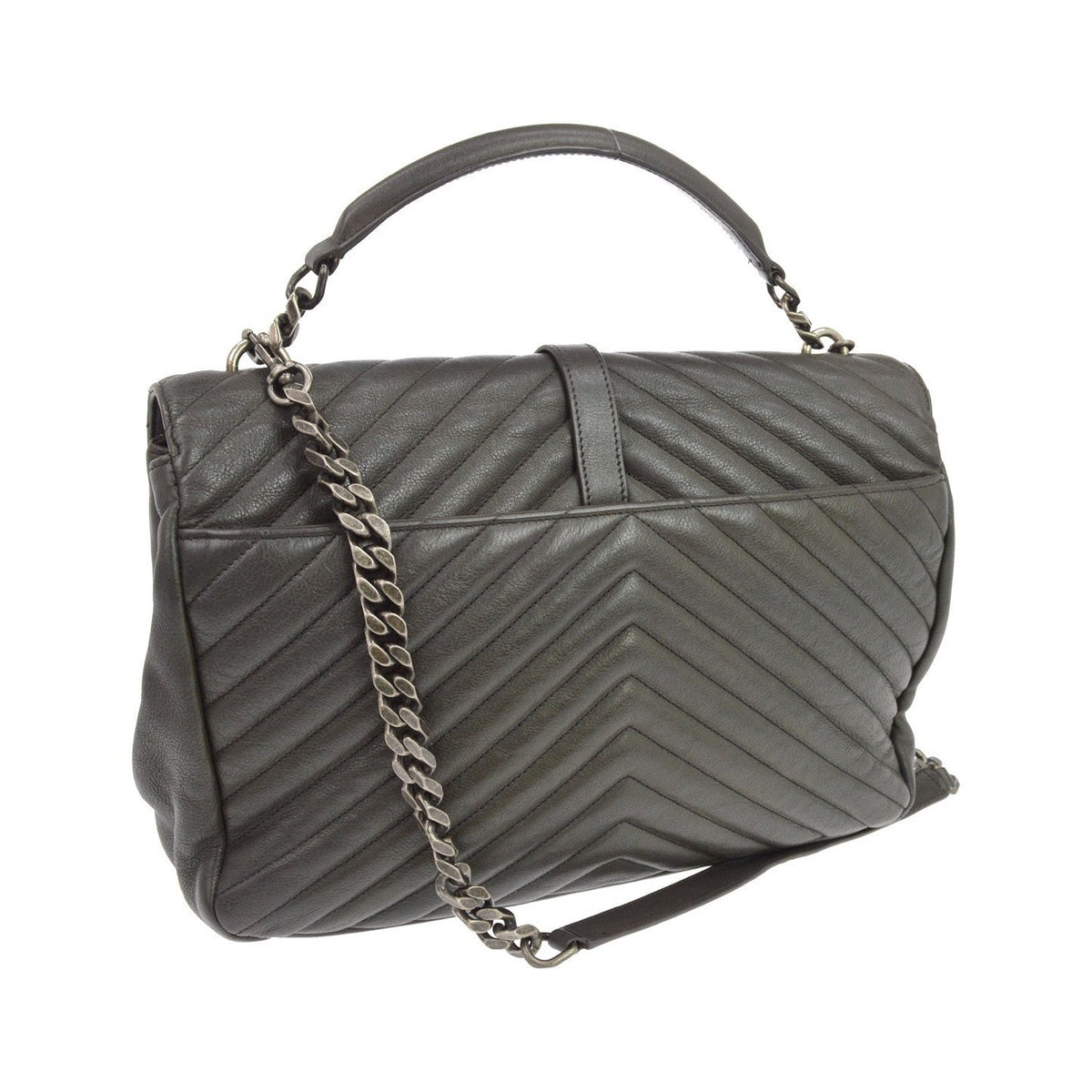 Saint Laurent Classic Monogram College Matelasse Chevron Leather, Gray, Leather, Handbag