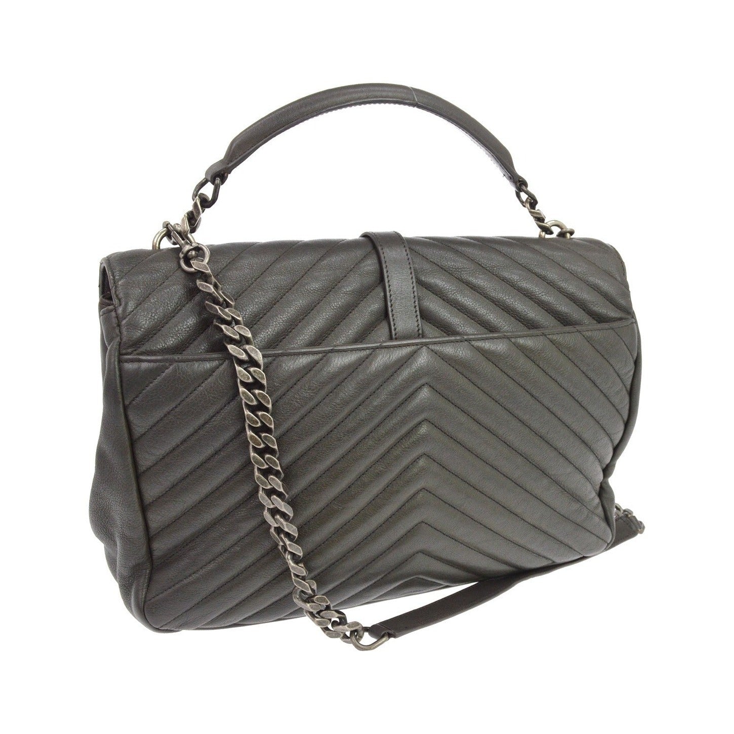 Saint Laurent Classic Monogram College Matelasse Chevron Leather, Gray, Leather, Handbag