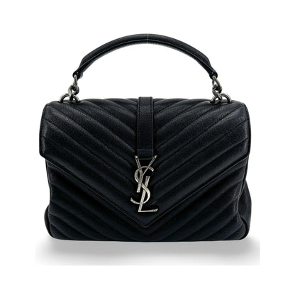 Saint Laurent Classic Monogram College Matelasse Chevron Leather, Black, Leather, Handbag