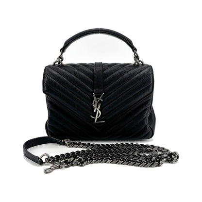 Saint Laurent Classic Monogram College Matelasse Chevron Leather, Black, Leather, Handbag