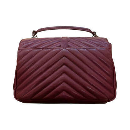 Saint Laurent Classic Monogram College Matelasse Chevron Leather, Burgundy, Leather, Handbag