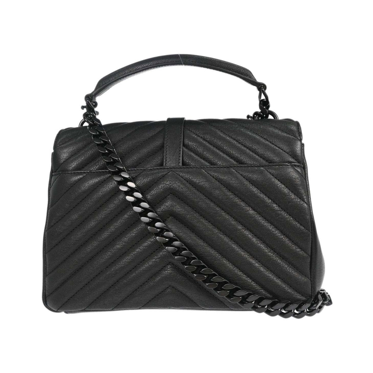 Saint Laurent Classic Monogram College Matelasse Chevron Leather, Black, Leather, Handbag