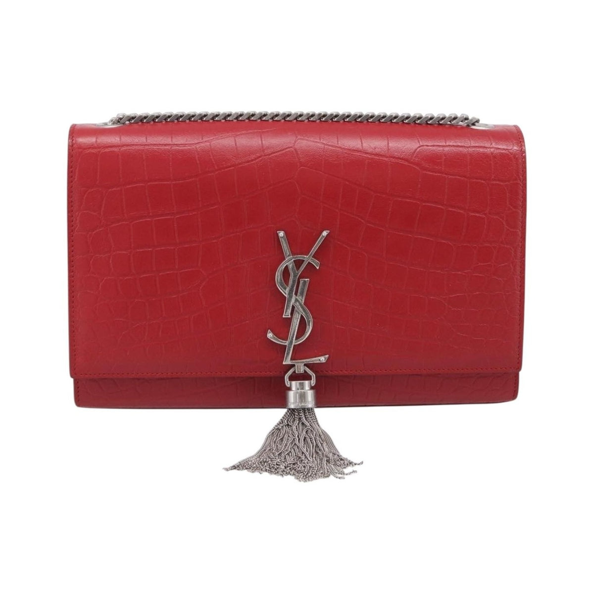 Saint Laurent Classic Monogram Crocodile Embossed Leather, Red, Leather, Crossbody Bag