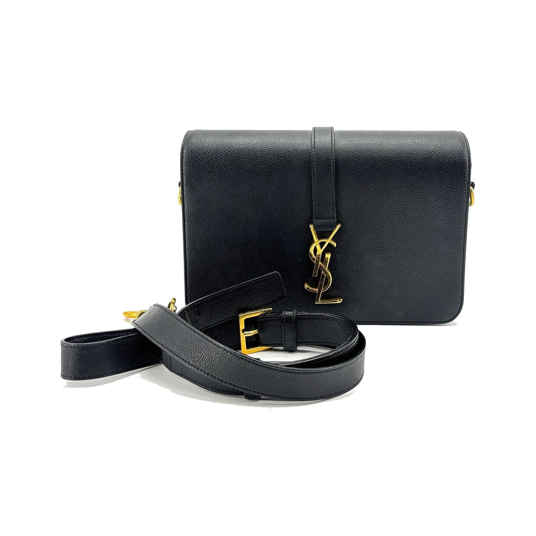 Saint Laurent Classic Monogram Crossbody Bag Metallic Leather, Black, Leather, Crossbody Bag