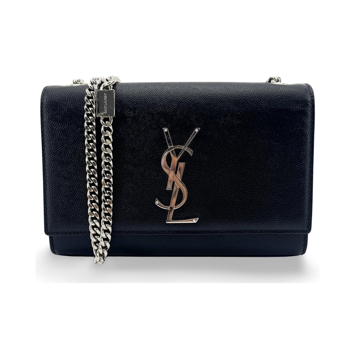 Saint Laurent Classic Monogram Flap Chain Leather, Black, Leather, Crossbody Bag