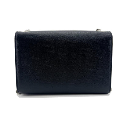 Saint Laurent Classic Monogram Flap Chain Leather, Black, Leather, Crossbody Bag
