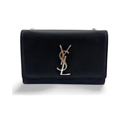 Saint Laurent Classic Monogram Grainy Leather, Black, Leather, Crossbody Bag