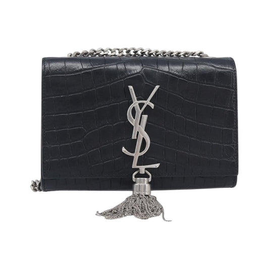 Saint Laurent Classic Monogram Tassel Chain Crocodile Embossed Leather, Black, Leather, Crossbody Bag