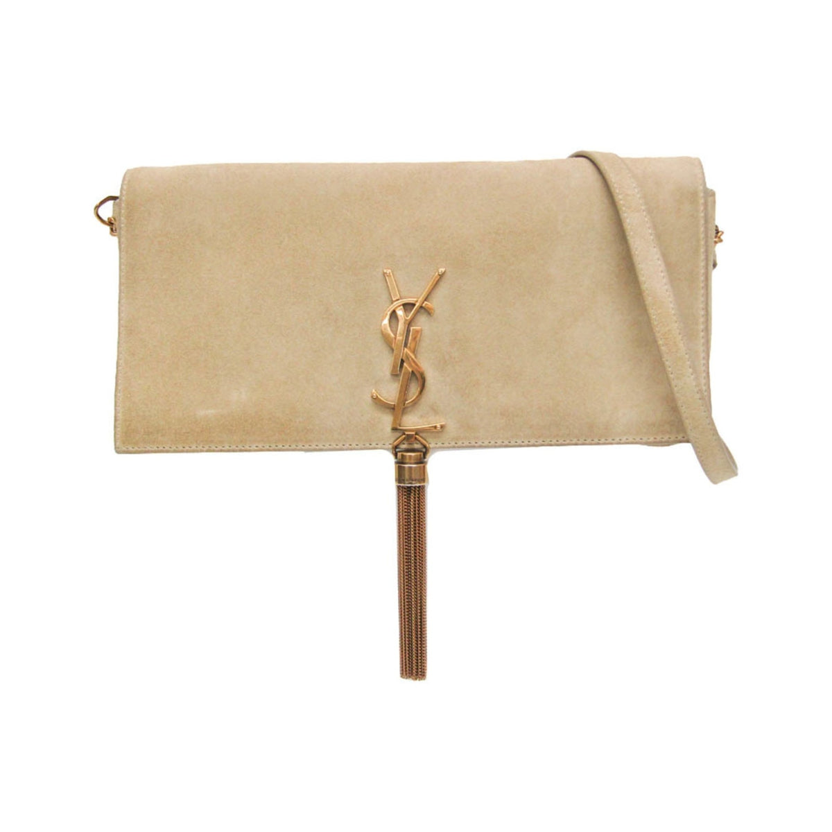 Saint Laurent Classic Monogram Tassel Clutch Suede, Beige, Suede, Clutch