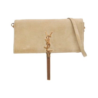 Saint Laurent Classic Monogram Tassel Clutch Suede, Beige, Suede, Clutch