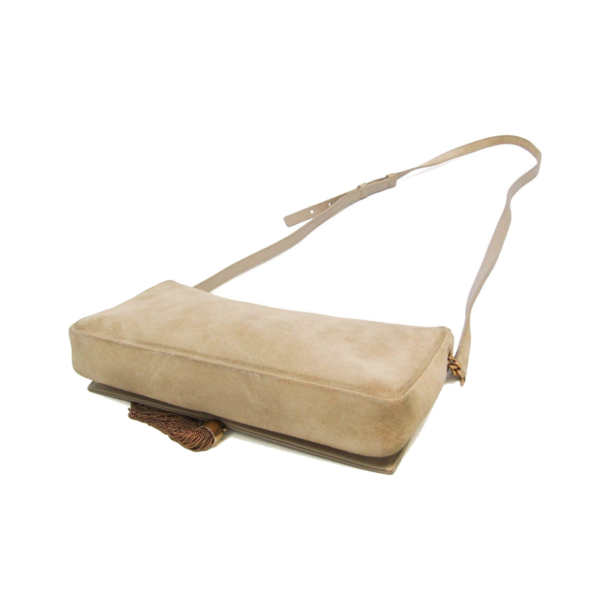 Saint Laurent Classic Monogram Tassel Clutch Suede, Beige, Suede, Clutch
