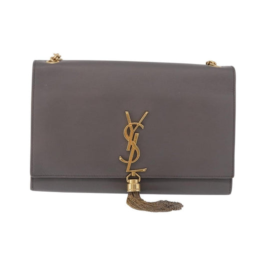 Saint Laurent Classic Monogram Tassel Leather, Gray, Leather, Shoulder Bag