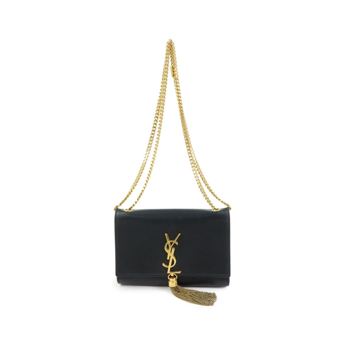 Saint Laurent Classic Monogram Tassel Leather, Black, Leather, Crossbody Bag