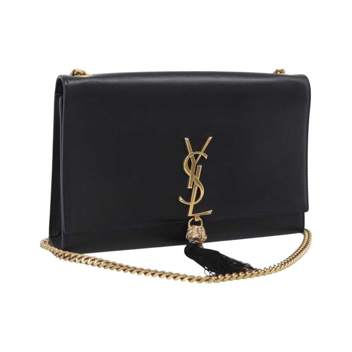 Saint Laurent Classic Monogram Tassel Leather, Black, Leather, Crossbody Bag
