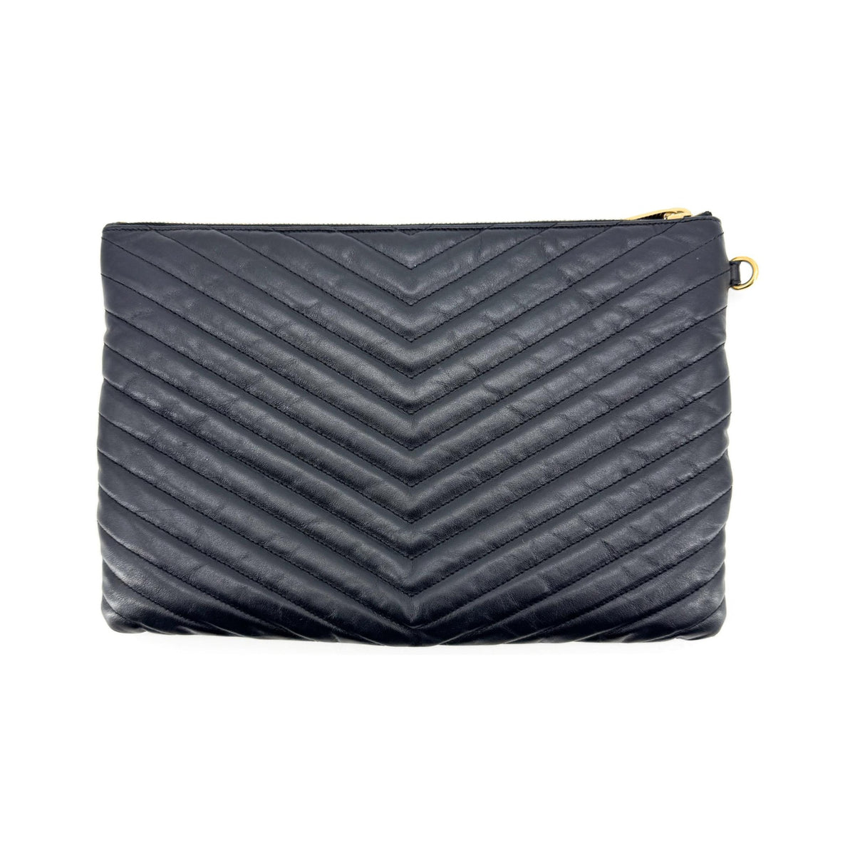Saint Laurent Classic Monogram Wristlet Matelasse Chevron Leather, Black, Leather, Clutch