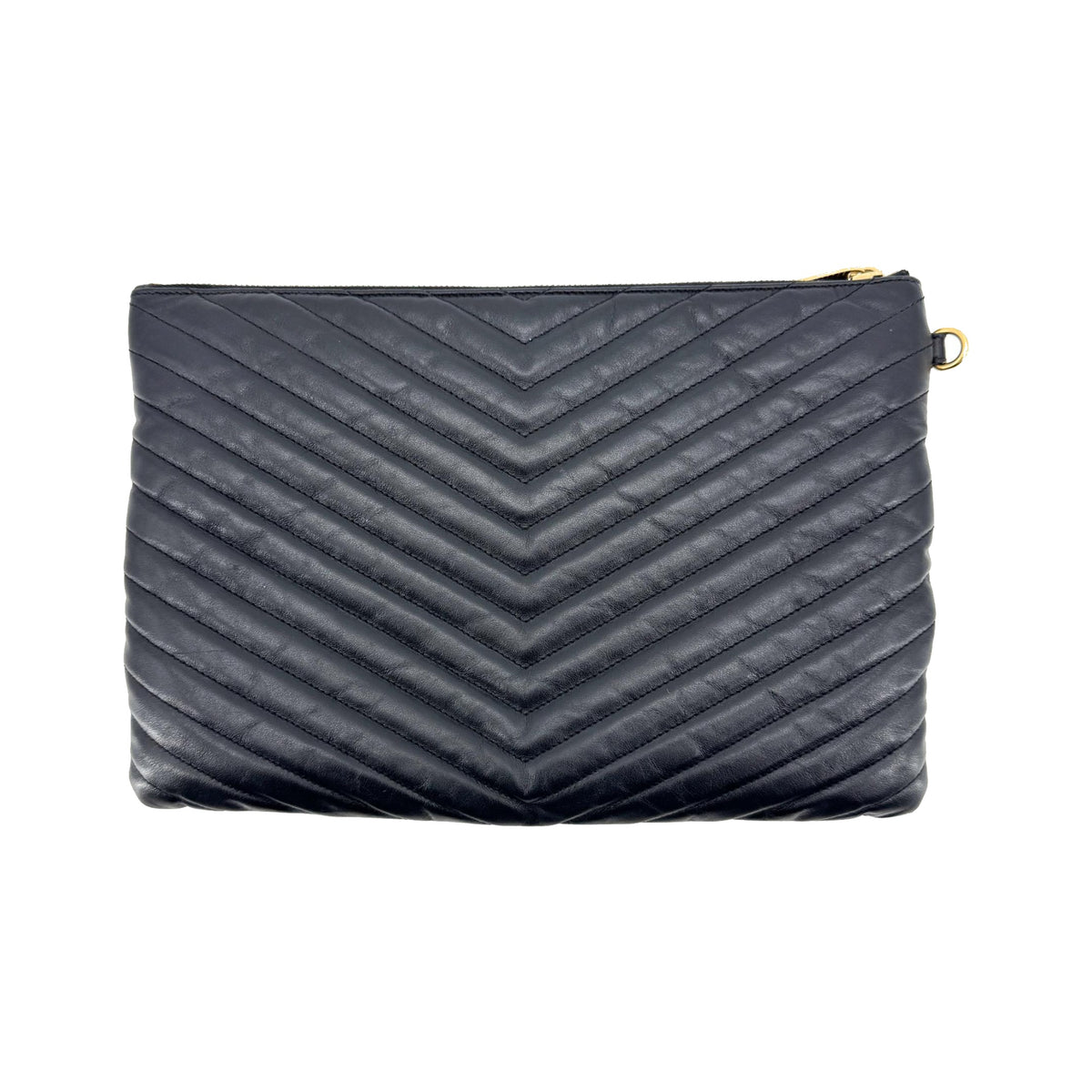 Saint Laurent Classic Monogram Wristlet Matelasse Chevron Leather, Black, Leather, Clutch