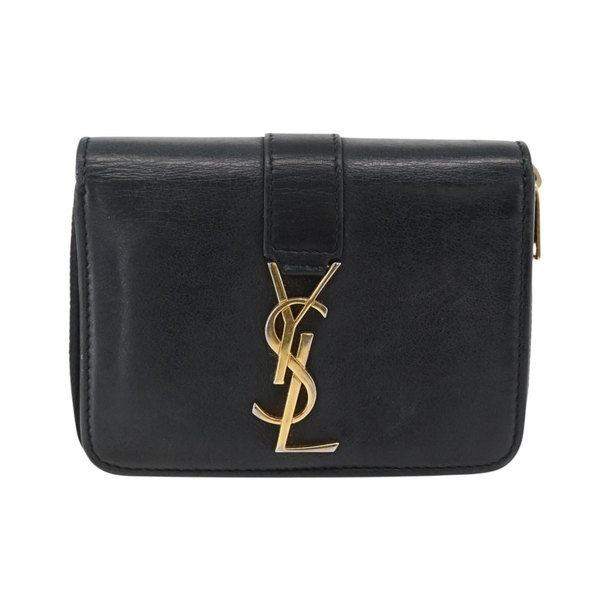 Saint Laurent Classic Monogram YSL Line Zip Around Leather, Black, Leather, Wallet
