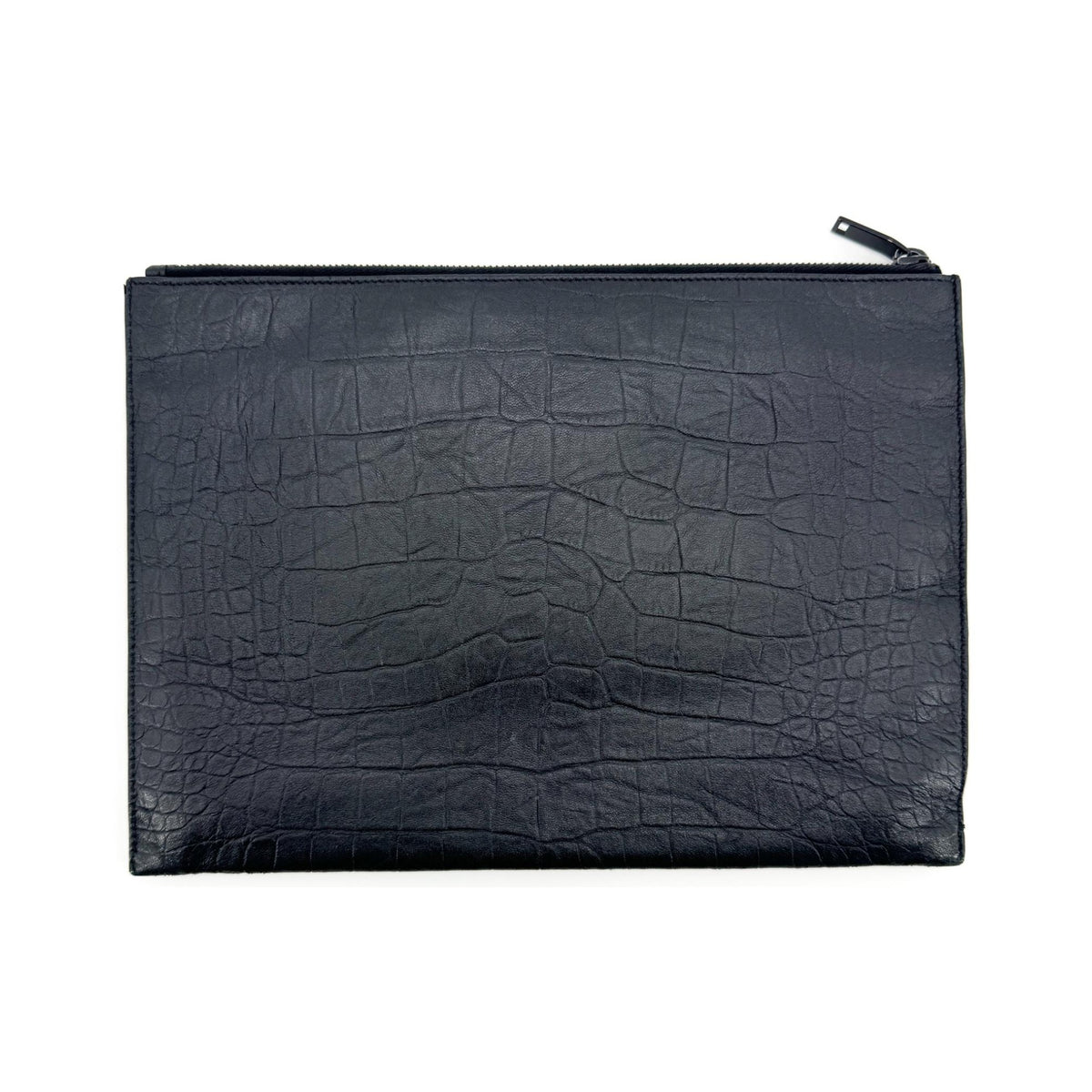 Saint Laurent Classic Monogram Zip Crocodile Embossed Leather, Black, Leather, Clutch