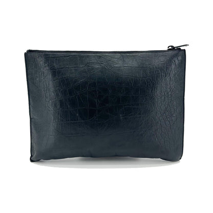 Saint Laurent Classic Monogram Zip Crocodile Embossed Leather, Black, Leather, Clutch