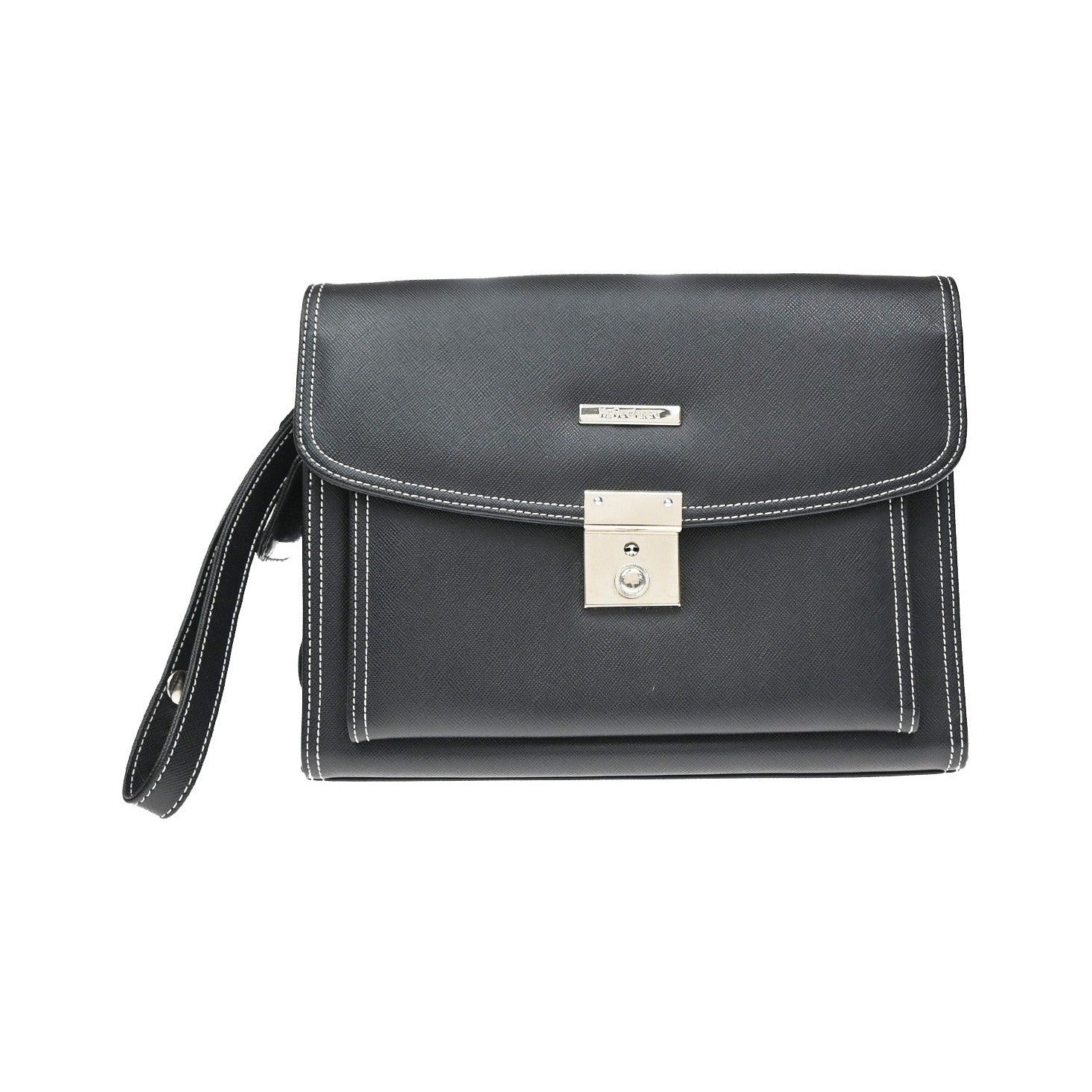 Saint Laurent Front Logo Plaque Convertible Clutch Leather, Black, Leather, Clutch