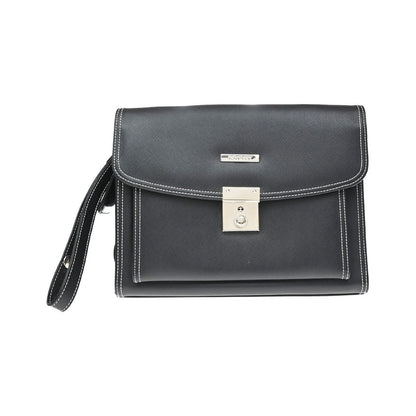 Saint Laurent Front Logo Plaque Convertible Clutch Leather, Black, Leather, Clutch