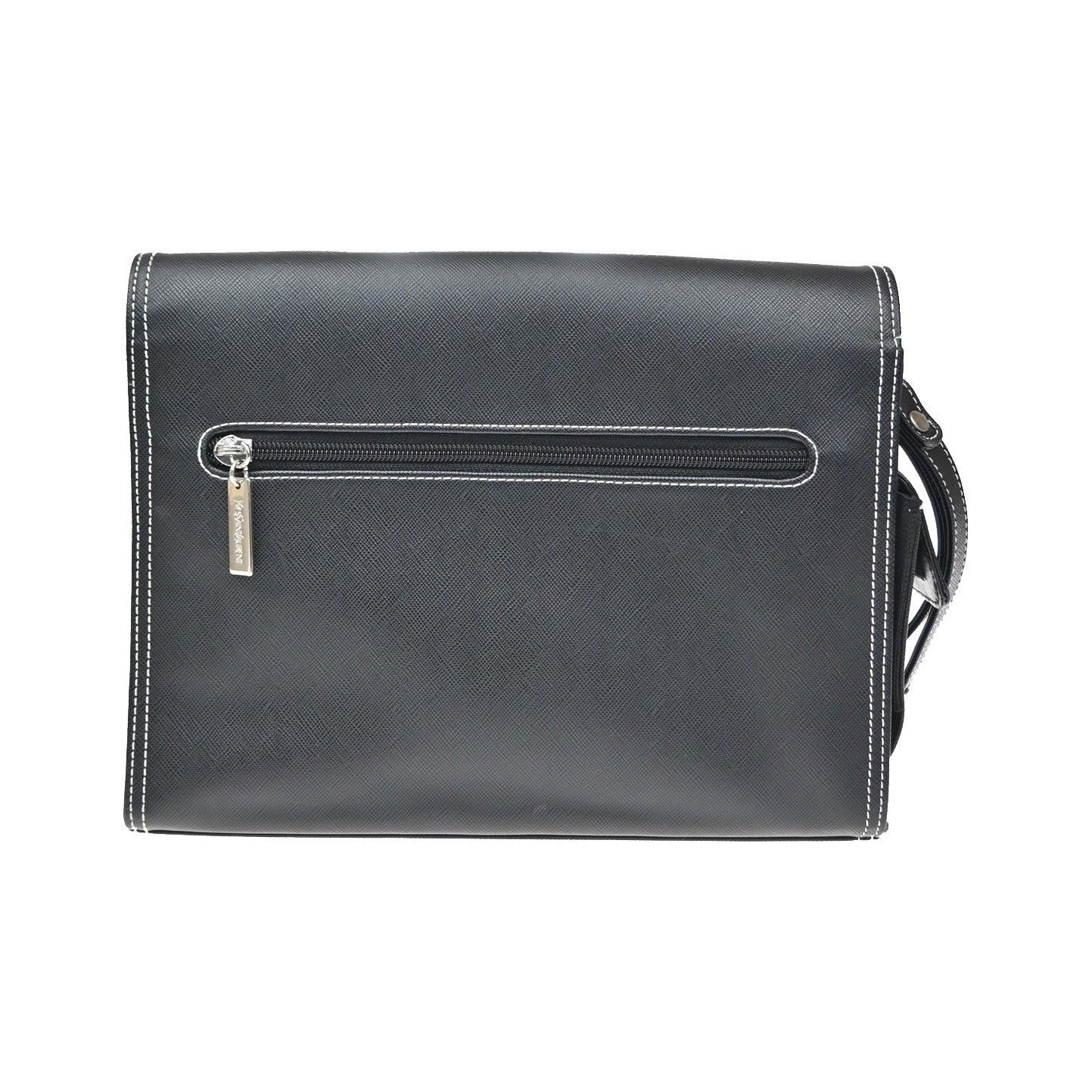 Saint Laurent Front Logo Plaque Convertible Clutch Leather, Black, Leather, Clutch