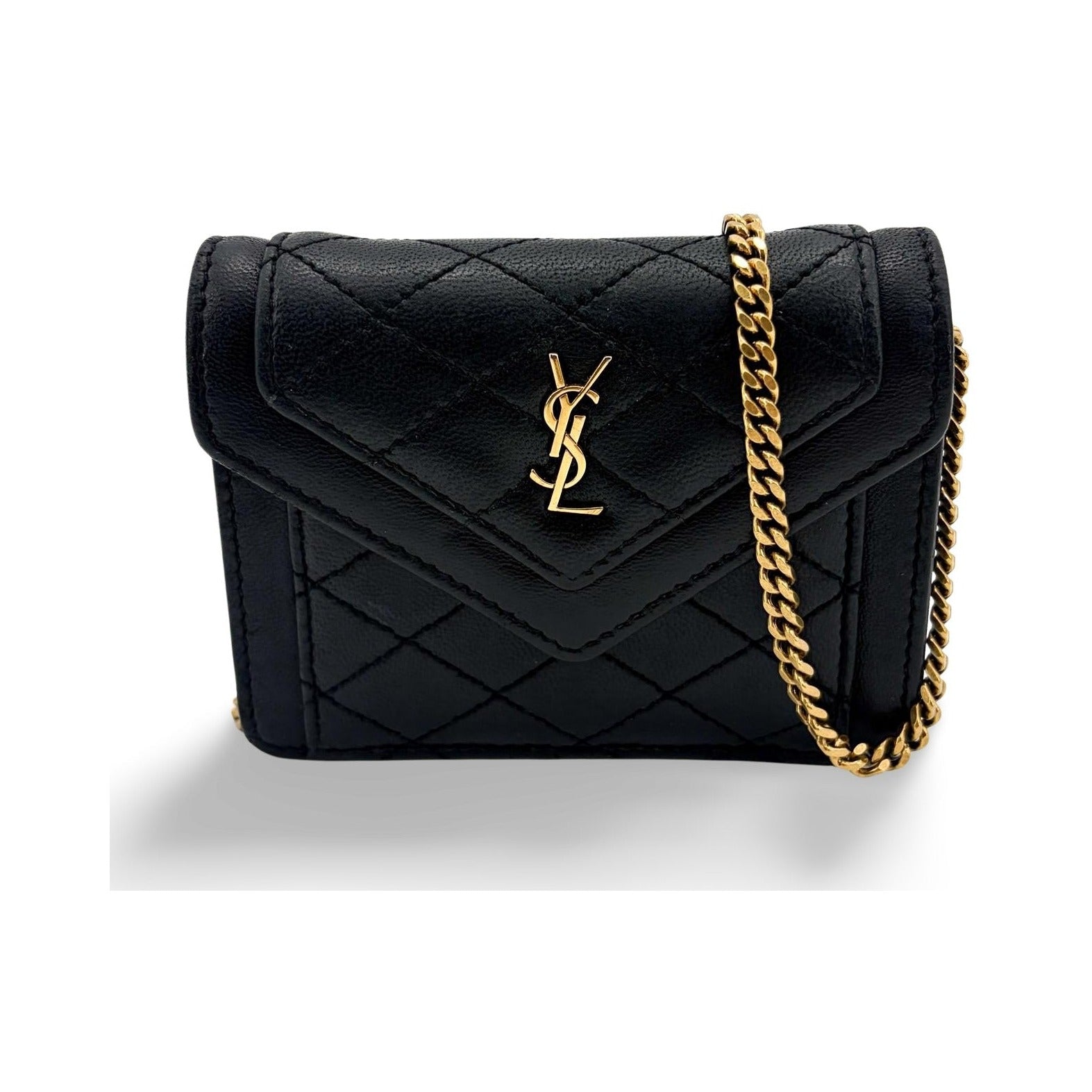 Saint Laurent Gaby Chain Quilted Leather, Black, Leather, Shoulder Bag