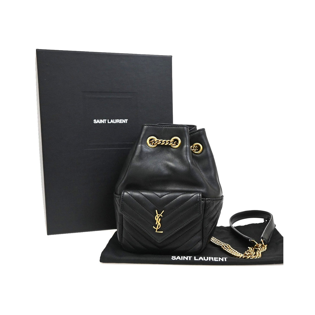 Saint Laurent Joe Bucket Matelasse Chevron Leather, Black, Leather, Handbag