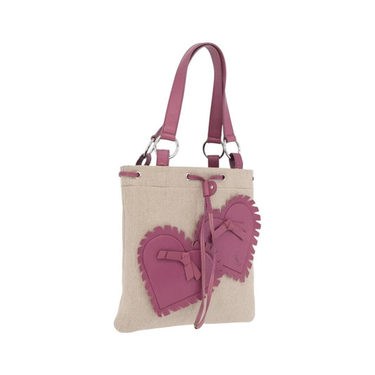 Saint Laurent Kahala Heart Tote Canvas, Beige, Canvas, Tote Bag