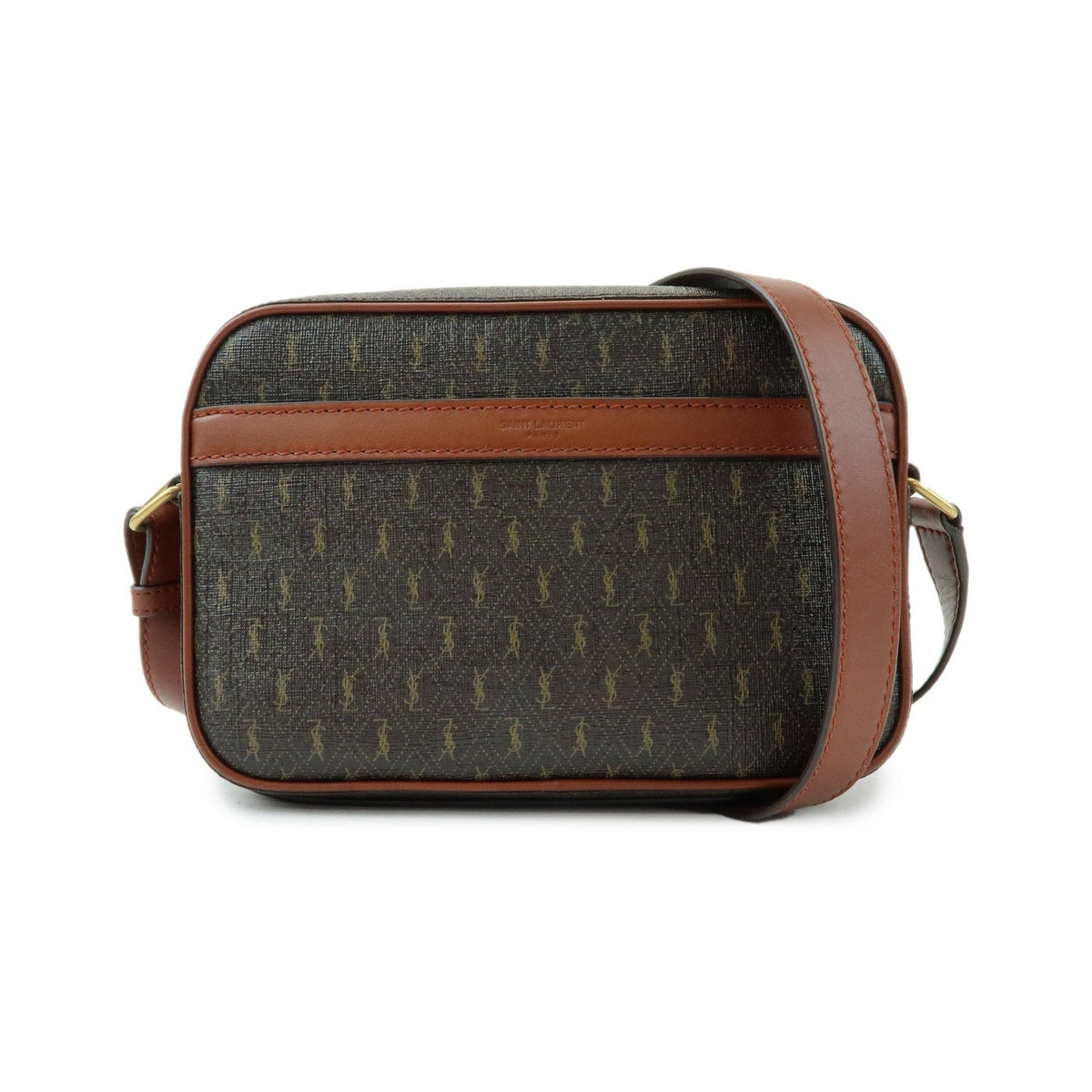 Saint Laurent Le Monogramme Camera Monogram All Over Coated Canvas and Leather, Brown, Canvas, Handbag