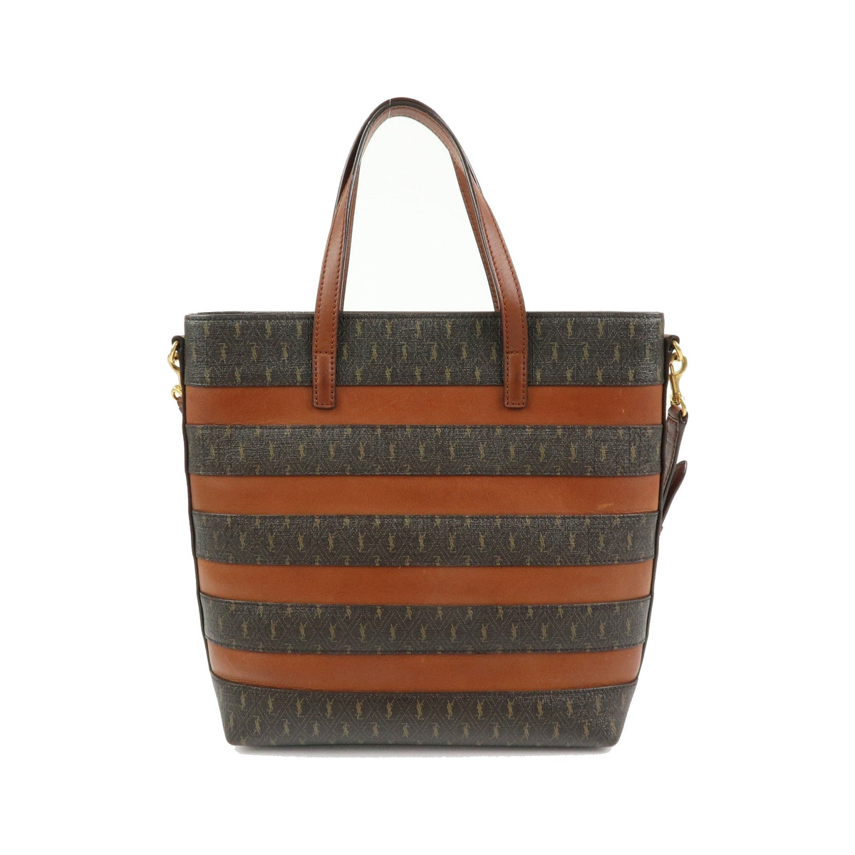 Saint Laurent Le Monogramme Shopper Monogram All Over Coated Canvas and Leather, Brown, PVC, Tote Bag