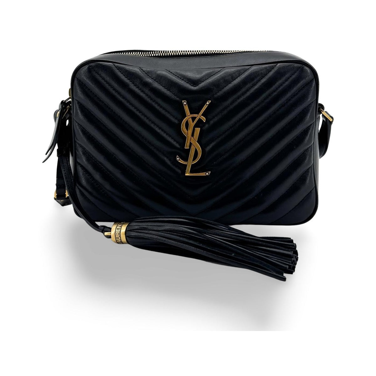 Saint Laurent Lou Camera Matelasse Chevron Leather, Black, Calfskin, Handbag