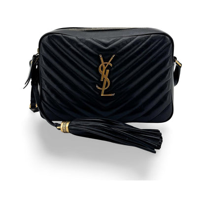 Saint Laurent Lou Camera Matelasse Chevron Leather, Black, Calfskin, Handbag