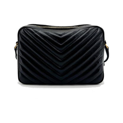 Saint Laurent Lou Camera Matelasse Chevron Leather, Black, Calfskin, Handbag