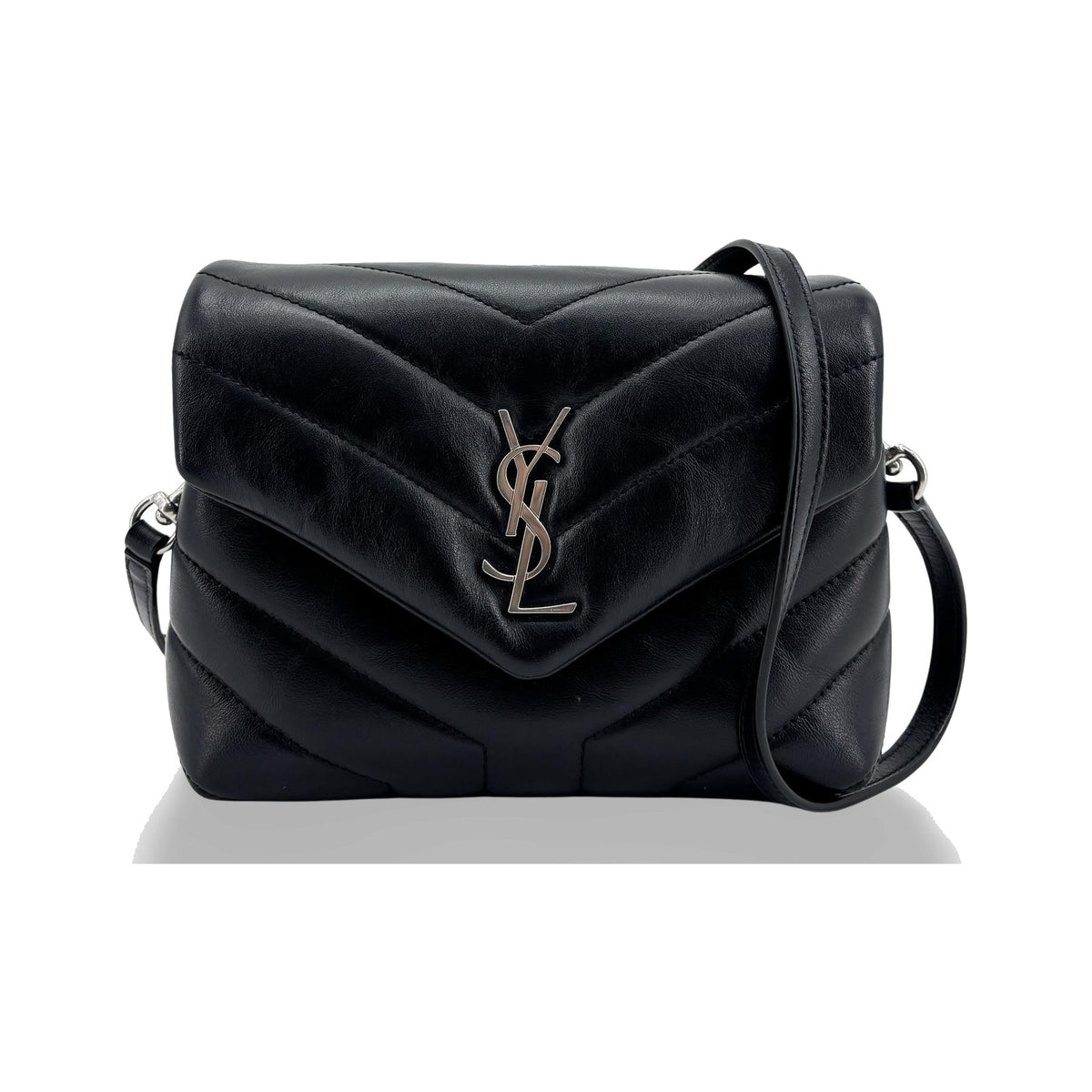 Saint Laurent Loulou Matelasse Chevron Leather, Black, Leather, Shoulder Bag