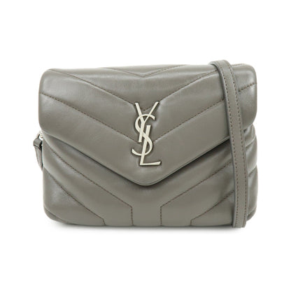 Saint Laurent Loulou Matelasse Chevron Leather, Gray, Leather, Shoulder Bag