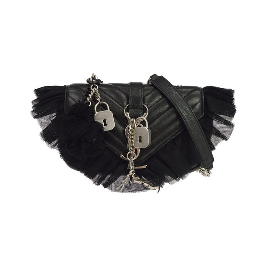 Saint Laurent Loulou Puffer Leather & Tulle, Black, Leather, Shoulder Bag