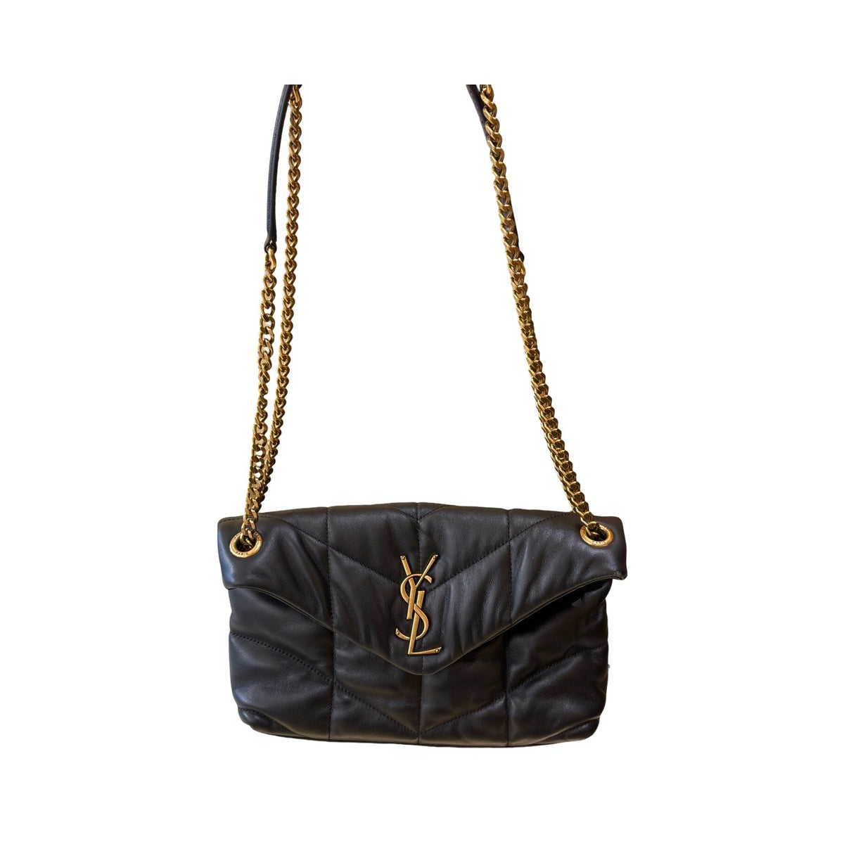 Saint Laurent Loulou Shoulder Matelasse Chevron Velvet, Black, Leather, Crossbody Bag